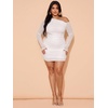 image:imageFloerns Womens Plus Size Off The Shoulder Mesh Long Sleeve Mini DressesWhite Sequin