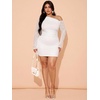 image:imageFloerns Womens Plus Size Off The Shoulder Mesh Long Sleeve Mini DressesWhite Sequin