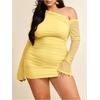 image:imageFloerns Womens Plus Size Off The Shoulder Mesh Long Sleeve Mini DressesYellow