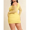 image:imageFloerns Womens Plus Size Off The Shoulder Mesh Long Sleeve Mini DressesYellow