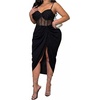 image:imageFloerns Womens Plus Size Rhinestone Mesh Corset Dress Ruched Bodycon Date Night Club Party Dresses Black XLarge Plus