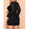 image:imageFloerns Womens Plus Size Sweetheart Neck Lace Trim Long Sleeve Mini DressBlack