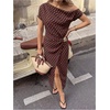 image:imageFloerns Womens Polka Dots Long Dress Off The Shoulder Slit Beach DressesBrown