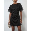image:imageFloerns Womens Satin Lace Ruched Mini Dress Elegant Formal Evening DressBlack Lace
