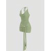 image:imageFloerns Womens Sexy Halter Draped Neck Ruched Tie Front Mini DressesAqua Green