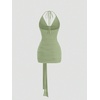 image:imageFloerns Womens Sexy Halter Draped Neck Ruched Tie Front Mini DressesAqua Green