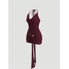 image:imageFloerns Womens Sexy Halter Draped Neck Ruched Tie Front Mini DressesBurgundy