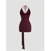 image:imageFloerns Womens Sexy Halter Draped Neck Ruched Tie Front Mini DressesBurgundy