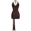 image:imageFloerns Womens Sexy Halter Draped Neck Ruched Tie Front Mini DressesCoffee Brown