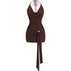 image:imageFloerns Womens Sexy Halter Draped Neck Ruched Tie Front Mini DressesCoffee Brown