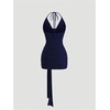 image:imageFloerns Womens Sexy Halter Draped Neck Ruched Tie Front Mini DressesDark Blue