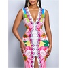 image:imageFloerns Womens Summer Floral Long Dress V Neck Sleeveless Split Beach Vacation Bodycon DressesPink