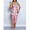 image:imageFloerns Womens Summer Floral Long Dress V Neck Sleeveless Split Beach Vacation Bodycon DressesPink