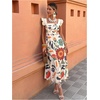 image:imageFloerns Womens Summer Tropical Floral Dresses Ruffle Cap Sleeve Smocked Vacation A Line Midi DressWhite Multi