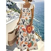 image:imageFloerns Womens Summer Tropical Floral Dresses Ruffle Cap Sleeve Smocked Vacation A Line Midi DressWhite Multi