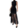 image:imageFloerns Women Enchanted Mock Neck Sheer Mesh Wedding Guest Maxi DressBlack Sheer Floral