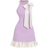 image:imageFloerns Womens Bowknot Halter Dress Pearl Ruffle Hem Party Mini DressesViolet Purple