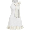 image:imageFloerns Womens Bowknot Halter Dress Pearl Ruffle Hem Party Mini DressesWhite