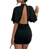 image:imageFloerns Womens Dolman Sleeve Open Back Mini DressBlack