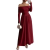 image:imageFloerns Womens Elegant Off The Shoulder Maxi Dress Long Sleeve A Line Formal Wedding Guest DressesBurgundy