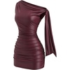 image:imageFloerns Womens Leather Off The Shoulder Mini Dress Knot Ruched Festival Concert Outfit Bodycon DressesBurgundy