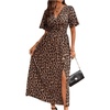 image:imageFloerns Womens Leopard Print V Neck A Line Long DressBrown