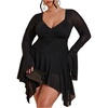 image:imageFloerns Womens Plus Size Asymmetrical Ruffle Mini Dress Flare Sleeve Punk Night Out A Line DressesBlack