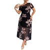 image:imageFloerns Womens Plus Size Floral Mesh Off The Shoulder Long Dress Short Sleeve Wedding Guest DressesBlack