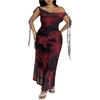 image:imageFloerns Womens Plus Size Floral Tie Shoulder Wedding Guest Maxi DressesBlack and Red