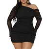 image:imageFloerns Womens Plus Size Off The Shoulder Mesh Long Sleeve Mini DressesBlack