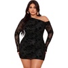 image:imageFloerns Womens Plus Size Off The Shoulder Mesh Long Sleeve Mini DressesBlack Grey Floral