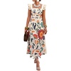 image:imageFloerns Womens Summer Tropical Floral Dresses Ruffle Cap Sleeve Smocked Vacation A Line Midi DressWhite Multi