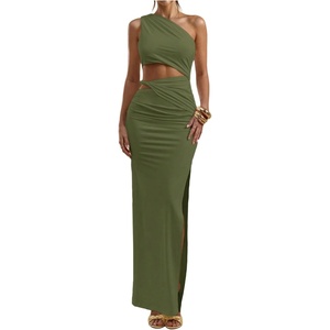 image:imageFloerns Womens One Shoulder Cutout Bodycon Maxi Wedding Guest DressArmy Green