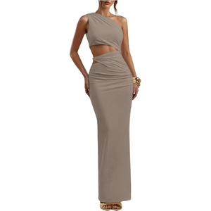 image:imageFloerns Womens One Shoulder Cutout Bodycon Maxi Wedding Guest DressGrey
