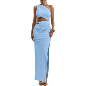 image:imageFloerns Womens One Shoulder Cutout Bodycon Maxi Wedding Guest DressLake Blue