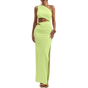 image:imageFloerns Womens One Shoulder Cutout Bodycon Maxi Wedding Guest DressSaga Green