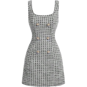 image:imageFloerns Womens Plaid Tweed Sleeveless Square Neck Elegant Work Mini DressBlack