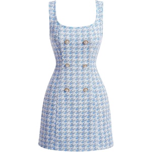 image:imageFloerns Womens Plaid Tweed Sleeveless Square Neck Elegant Work Mini DressLight Blue