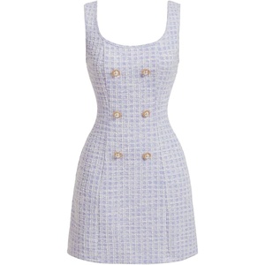image:imageFloerns Womens Plaid Tweed Sleeveless Square Neck Elegant Work Mini DressLilac Purple