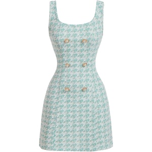 image:imageFloerns Womens Plaid Tweed Sleeveless Square Neck Elegant Work Mini DressMint Blue