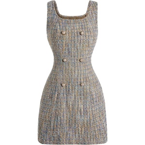 image:imageFloerns Womens Plaid Tweed Sleeveless Square Neck Elegant Work Mini DressOrange Multi