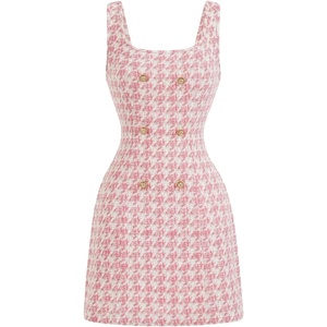 image:imageFloerns Womens Plaid Tweed Sleeveless Square Neck Elegant Work Mini DressSoft Pink