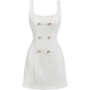 image:imageFloerns Womens Plaid Tweed Sleeveless Square Neck Elegant Work Mini DressWhite