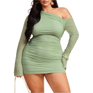 image:imageFloerns Womens Plus Size Off The Shoulder Mesh Long Sleeve Mini DressesMint Green
