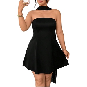 image:imageFloerns Womens Plus Size Strapless Dress Tube A Line Flared Cocktail Dresses with ScarfBlack