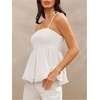 image:imageFloerns Womens Cute Bubble Hem Camisole Tie Shoulder Ruffle Cami Tank TopWhite