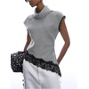 image:imageFloerns Womens Elegant Asymmetrical Lace Tops High Neck Houndstooth Dressy Casual Tank TopBlack and White