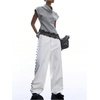 image:imageFloerns Womens Elegant Asymmetrical Lace Tops High Neck Houndstooth Dressy Casual Tank TopBlack and White