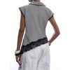 image:imageFloerns Womens Elegant Asymmetrical Lace Tops High Neck Houndstooth Dressy Casual Tank TopBlack and White