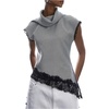 image:imageFloerns Womens Elegant Asymmetrical Lace Tops High Neck Houndstooth Dressy Casual Tank TopBlack and White